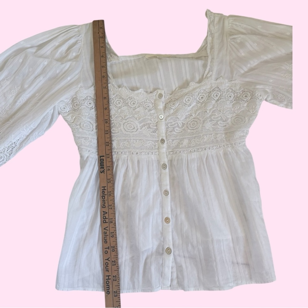 LoveShackFancy MEDIUM Anorette White Lace Blouse Milkmaid Romantic Cottagecore - Picture 5 of 7